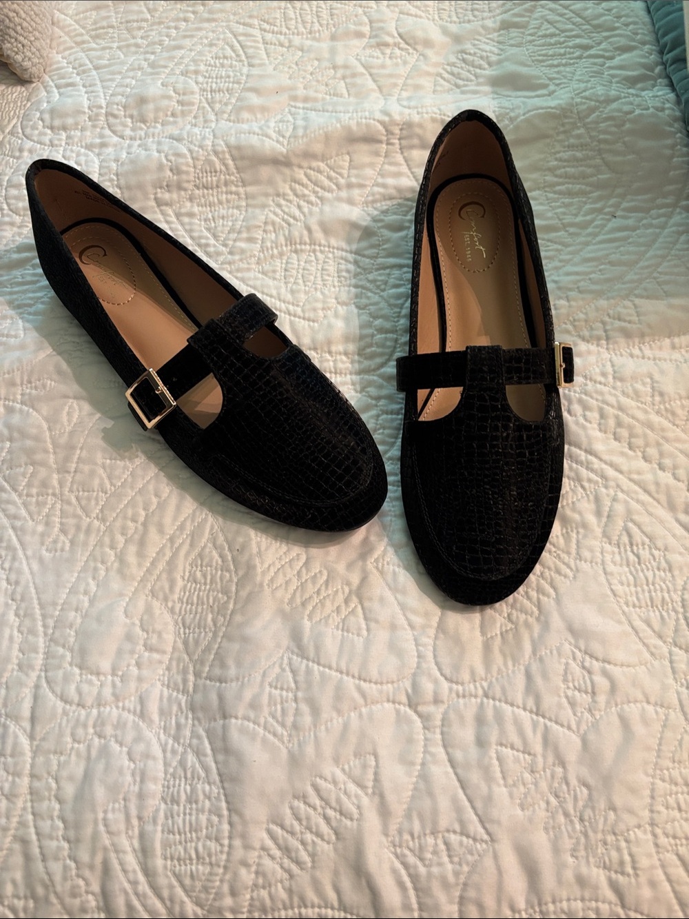Cato NWT Black Croc-Texture Mary Jane Loafers with Buckle